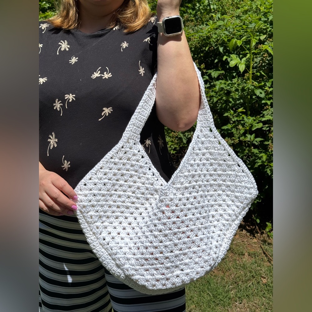 Handcrafted White Crochet Shoulder Bag for Women